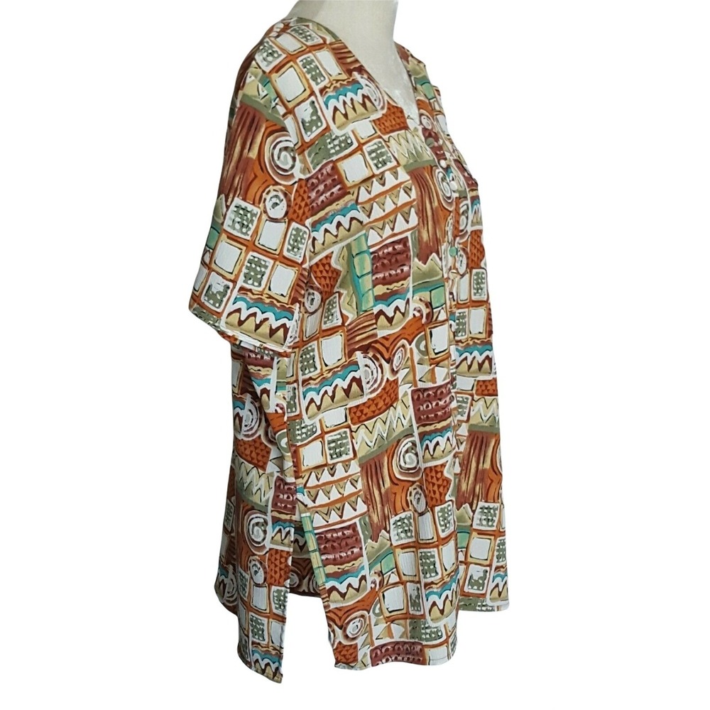 Christie & Jill Womens L Vintage Top Crinkle Crepe Button Front Abstract Blouse